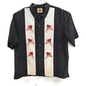 Pussers West Indies Shirt Mens Large Black Silk Blend‎ Bowling Camp Cocktail